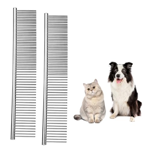 SDKZBFC 2 Pack Stainless Steel Dog Comb Fine Tooth Pet Grooming Comb for Detangling & Removing Loose Fur Metal Comb for Dogs and Cats with Thick Curly or Long Coats