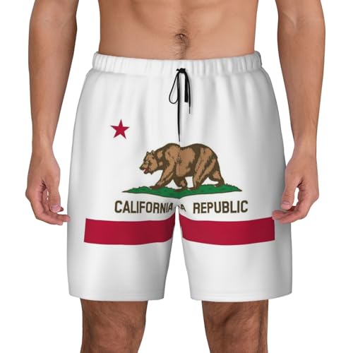 California State Flag Print Stylish Men Shorts Quick-Dry Swim Trunks Beach Vacation Surfing Daily Casual Wear