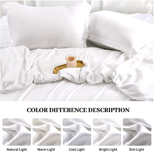 Nexhome Pro 100% Organic Bamboo Duvet Cover Set Queen - Lightweight Summer Cooling Comforter Cover For Hot Sleepers 90"X90" 3Pcs Breathable White Bedding With Corner Ties,Zipper Closure, No Insert #TOP5