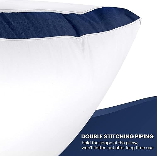 Image of Microfiber Pillow | Gusset Pillow for Sleeping | Luxury Hotel Quality Pillows | with White Micro Peach Fabric & Navy Blue Patti | Size 17 X 27 inches | Set of 2 Peice