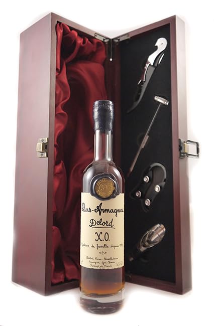 XO Delord Freres Armagnac 20 CL presented in a wooden box with three wine accessories 1 x 200ml