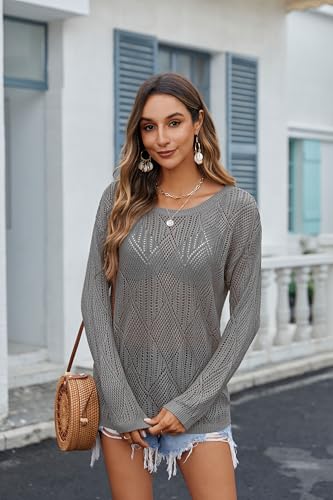 Image of Zeagoo Crochet Tops for Women Off The Shoulder Sweaters Summer Long Sleeve Hollow Out Knit Beach Clothes S-XXL