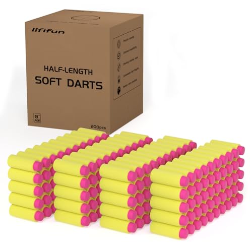 200pcs Half-Length Soft Darts, Short Darts Compatible with Dart Zone, Adventure, Nerf, Worker, Zhenweiqi - for Foam Dart Blasters & Toy Guns Accurate 1.4g (Yellow Pink 1.4g)