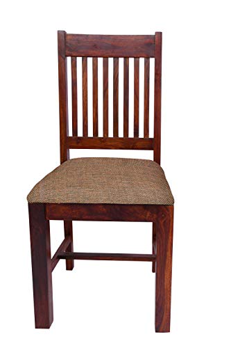 Image of 6 Seater Solid Wood Dining Table Set with 6 Cushioned Chairs | Teak Finish Dining Set for Home & Kitchen | Modern Wooden Dining Furniture