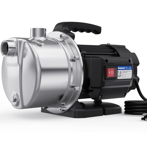 Acquaer 1.5 HP Portable Shallow Well Pump Garden Pump, Stainless Steel, 1210 GPH, 115V Sprinkler Water Transfer Draining Irrigation for Water Removal and Lawn Garden