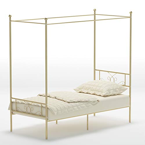 Weehom Unique Canopy Bed Frame With 4 Posters Vintage Classic Design Metal Bed Frame No Box Spring Needed Support Mattress Foundation Twin Gold #TOP4