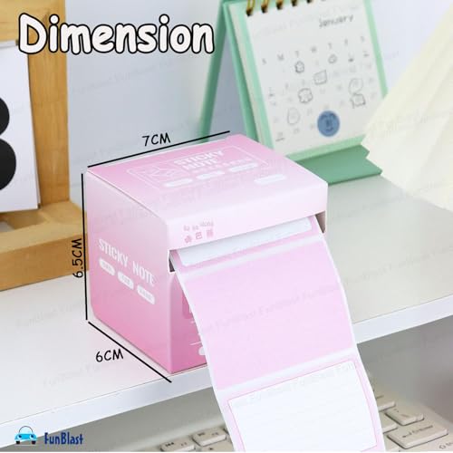 Image of FunBlast Sticky Notes Set - 256 Pcs Pull-Out With Dispenser, Self Adhesive Memo Stickers 8 Patterns Mini Pad for Office, School, Home (Pink)