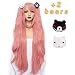 Anogol Hair+Cap Pink Long Straight Synthetic Wigs For Cosplay Costume Wig For Girls Wig For Cosplay Party With Hair Accessory for Halloween Carneval