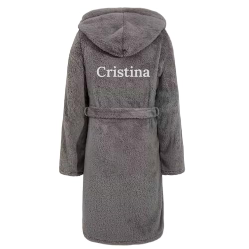 Cocholate Bata Albornoz Adulto Personalizada con el Nombre bordado, 100% Algodón muy Suave y Capucha, Mangas Largas. Regalo Inolvidable para parejas (FR/ES, Letras XL, Grande, Alto, Gris)