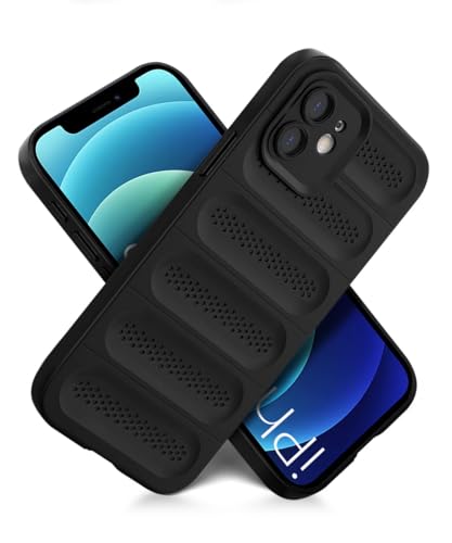 Image of WOW IMAGINE Ultimate Silicone Back Cover Case for iPhone 12 | Heat Dissipation Thin Soft TPU | 360 Camera Protection | Breathable Cooling Holes - Pitch Black