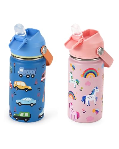 2 Pack Kids Water Bottle 14oz, Insulated Toddler Water Bottle