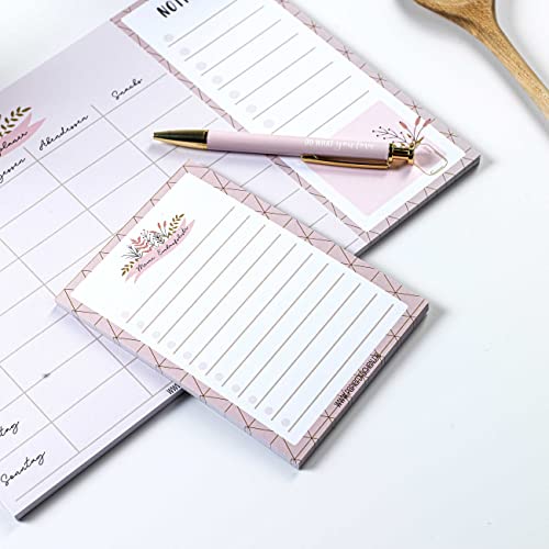 Papierdrachen Essensplaner Mealplaner und Einkaufsliste als Notizblock - Menüplanung leicht gemacht in DIN A4 und DIN A6 - Wochenplaner mit Blumenmuster - Ideal für den Haushalt - Set 13