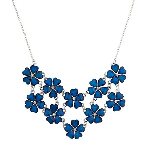 LUX ACCESSORIES Silvertone n Blue Acrylic Flower Floral Mini Statement Necklace