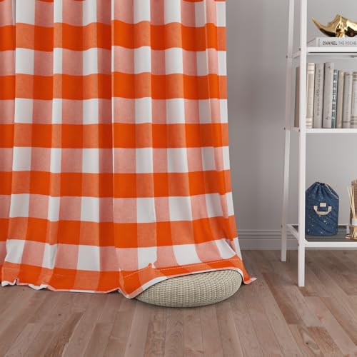Buffalo Check Window Curtains Orange White 100 inches Long Living Room Cotton Curtain Panels Bedroom Drapes Plaid Gingham Farmhouse Rustic Decor Curtains Rod Pocket Kitchen Basement 2 Panels 52"x100"