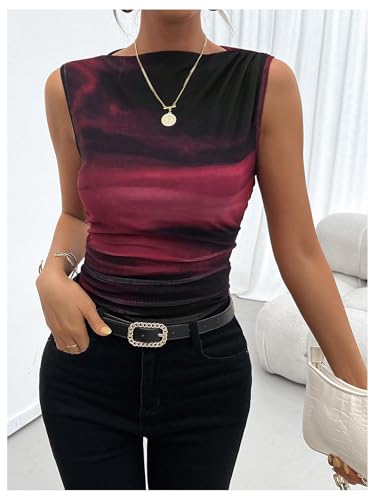 SOLY HUX Women's Tie Dye Sleeveless Top Boat Neck Slim Fit Vest Elegant Work Tank Tops4