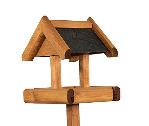 Riverside Woodcraft Rustic Slate Roof Bird Table With Anti Bacteria Coating