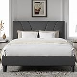 Novilla King Bed Frame and Headboard, Linen Upholstered King Size Bed Frame with Wood Slats Support, No Box Spring Needed, Heavy Duty Feet, Easy Assembly, Grey