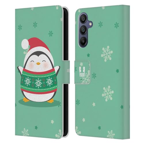 Funda de cuero tipo libro de pingüinos kawaii para Samsung Galaxy A15