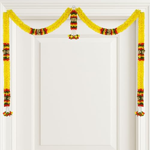 Image of Amazon Brand Umi - Toran for Main Door Entrance, Bandarwal for Festival, Pooja Mandir & Wedding, Handmade Traditional Flower Hanging for Home & Office Decor (42 inches 24 inches) Yellow