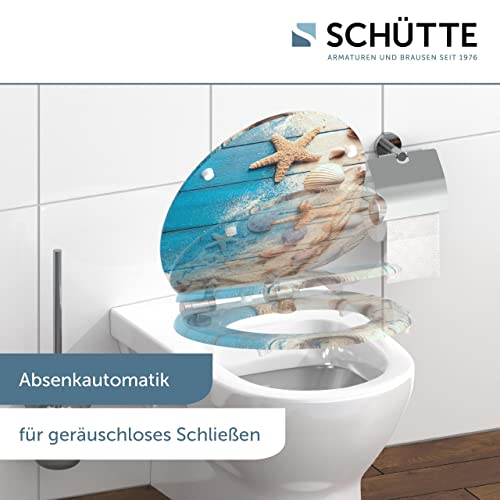 SCHÜTTE WC-Sitz BEACH WOOD mit Absenkautomatik aus Holz | Toilettensitz mit Klodeckel | Holzkern Toilettendeckel mit Motiv (maximale Belastung der Klobrille 175 kg) | Bunt