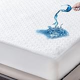 Cottonblue Queen Mattress Protector Cover, 100% Waterproof Bed Pad Cover, Smooth Cooling Bamboo Surface, Ultra Soft Dust-Proof Mattress Topper Fitted 18 Inch Deep Pocket, 60'' x 80''