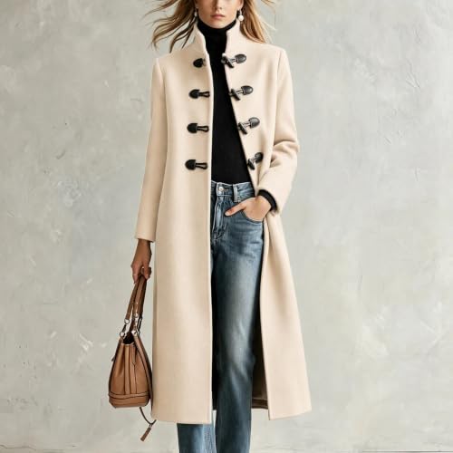 Lainyong Long Coat for Women Casual Toggle Buttons Wool Jackets with Pocket | Winter Plus Size Pea Coats, Fashion Stand Collar Trench Coat, Thicken Warm Outerwear, Oversized Elegant Cardigans - image 6