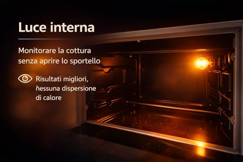 Forno Elettrico Ventilato 28 Litri Blunord BLUF28PROF – Porta Con Doppio Vetro, Interni Neri Antiaderenti, Timer 60 Min, Termostato 100-230°C, Luce Interna, Accessori Inclusi - 6