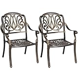 Yaheetech Outdoor Dining Chairs Patio Chairs All-Weather Metal Chairs Cast Aluminium Stackable Chairs Armchairs Frame Patio Bistro Chairs for Garden Backyard Porch Balcony Lawn Pool Bar Set of 2