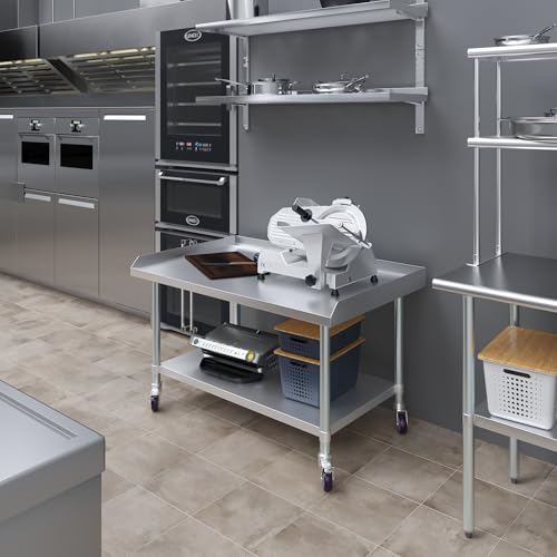 Image of AmGood Stainless Steel Equipment Stand with Undershelf + Casters, Heavy Duty, Commercial Grade, NSF Certified (30 inch Width x 48 inch Length + Casters)