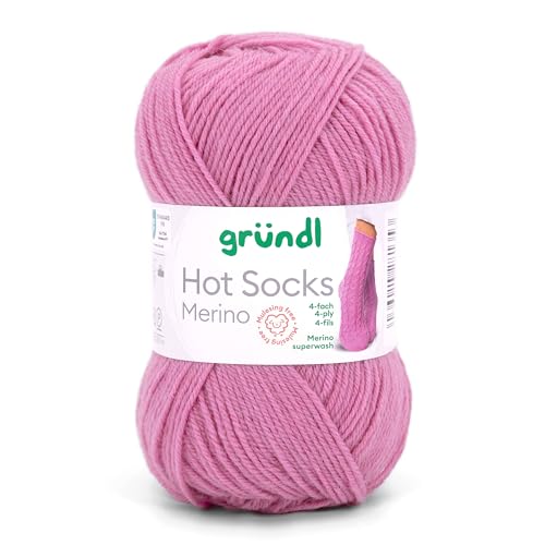 Gründl Hot Socks Merino, Sockenwolle mit Merinowolle, Strumpfwolle 4-fädig 50g / 200m, Sockengarn 4fädig uni einfarbig (29 altrosa)
