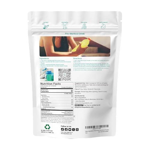 Image of Micro Ingredients Electrolytes Powder, 2lbs (106 Servings) | Sugar Free | Natural Strawberry Kiwi Flavor | 1,000 mg High Potassium Hydration Drink Mix | Keto Friendly, Non-GMO