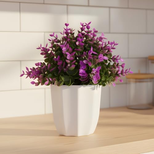 Image of fancymart Artificial Plant Hackleberry Purple Bunch in Pot - 22 cm Height, Perfect for Tabletop Decoration | Ideal for Home & Office Decor