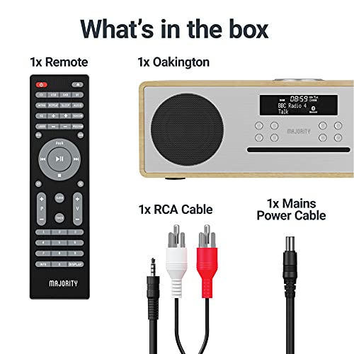 Majority Oakington DAB/DAB+ Digital FM Radio Bluetooth Wireless CD Player Micro Compact Hi-Fi Stereo Luidsprekersysteem - Afstandsbediening - USB opladen & MP3 afspelen (eiken) - Image 7