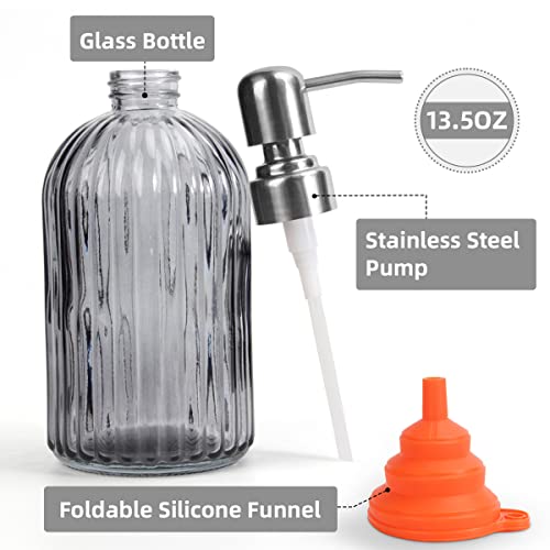 Taounoa 3Pcs Glass Soap Dispenser, 13.5Oz Glass Soap Dispenser With Black Rust Proof Stainless Steel Pump 400Ml Hand Soap Dispenser Kitchen Bathroom Countertop Soap Dispensers For Shampoo Lotion, Grey #TOP1