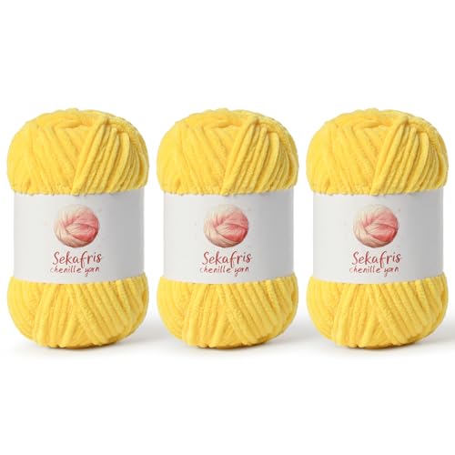 Image of Chenille Yarn for Crocheting, Size 5 Bulky,3 Light Yellow | 300g /393yds Soft Chunky Velvet Yarn for Crochet and Knitting,Fluffy Baby Yarn for Amigurumi,Blankets and DIY Crafts.