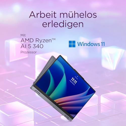 Lenovo IdeaPad 5 2-in-1 AI Laptop | Copilot+ PC | 14 WUXGA Touch Display | AMD Ryzen AI 5 340 | 16GB RAM | 512GB SSD | AMD Radeon Grafik | Win11 | QWERTZ | Luna Grau | 3 Monate Premium Care