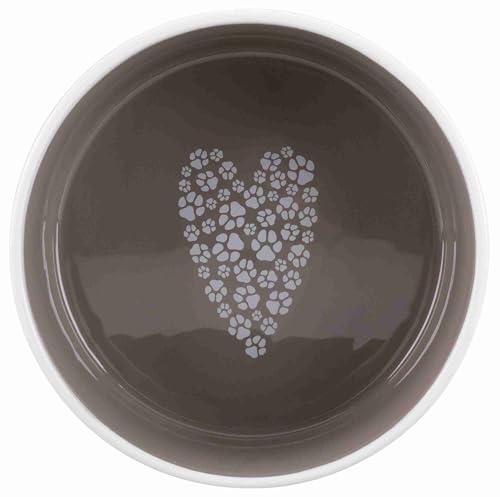 Trixie Keramiknapf Pet's Home – Fressnapf für Hunde & Katzen – mit Herzmotiv – für Futter, Wasser und Milch – spülmaschinenfest – 0,3 l/ø 12 cm – Creme/Taupe – 25053
