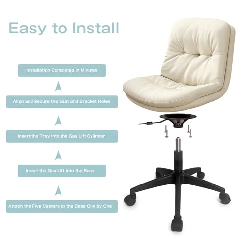 Image of Office Chair, Ergonomic Desk Chair with Padded Cushion & Backrest, Adjustable Height & 360 Swivel, Armless Task Chair for Home Office, Computer Desk & Vanity Beige