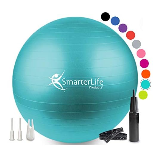 SmarterLife Bola de Exercícios para Fitness, Yoga, Equilíbrio, Estabilidade ou Nascimento, Ótima como Cadeira de Bola de Yoga para Escritório ou Equipamento de Ginástica de Exercícios para Casa, Design Antiderrapante Premium (45 cm, Turquesa)