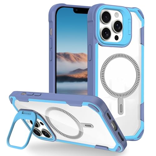Coque iPhone 17 Pro Max bleu clair rigide en silicone avec support magnétique