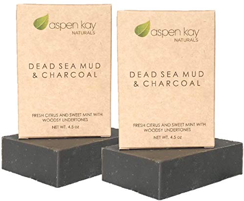 Aspen Kay Naturals Dead Sea Mud and Charcoal Soap Bar. With Organic Shea Butter & Pure Essential Oils. Charcoal Face Wash for Men, Women & Teens. (2 pack)