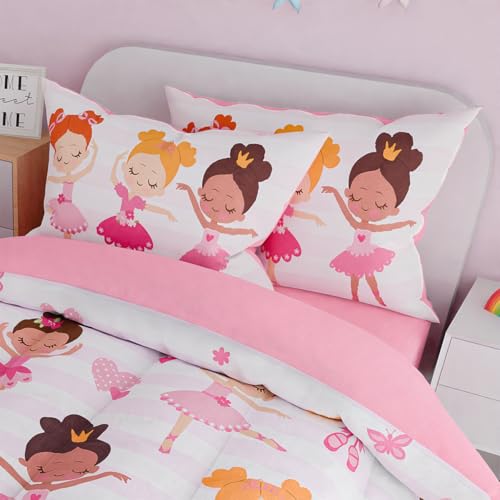 Image of SANDJEST Ballet Twin Bedding Sets for Girls, Ultra Soft Microfiber Comforter Set with 3-Pieces, Comforters Kids Bed Set for Children Teen Tween Bedroom Decor