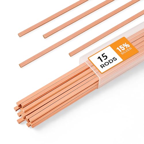 15pcs Brazing Rods AWS BCuP-5 15% Silver Solder Phos Copper Brazing Alloy Flat Welding Rods 0.050x1/8x10 for HVAC Refrigeration and Industrial Applications