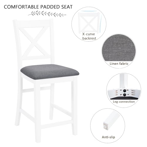 Image of Harper & Bright Designs 5-Piece Counter Height Dining Table Set with 4 Chairs, Square Wooden Kitchen Table Set for 4, Modern Small Space Dining Room Set with Padded X-Back Chairs, Grey & White