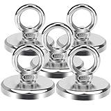 BQUKKIMAG 5Pack Round Neodymium Magnets, Strong Magnets Heavy Duty 70kg(155lbs) Magnet Fishing 45mm Rare Earth Magnets Magnet with Eye Bolts Industrial Magnet for Hanging Hoisting