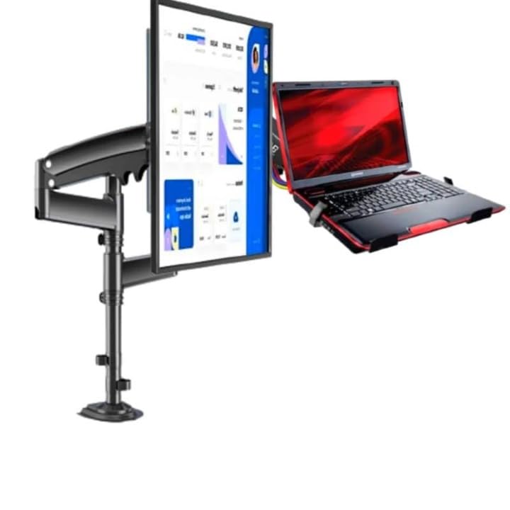 Gas Strut LED Monitor Desk Arm with Laptop Tray 360 Degree Swivel tilt (High Rise)