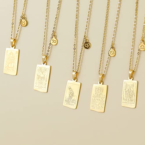 14k Gold Plated Zodiac Sign with Tarot Card Pendant Necklace Birthday Gift for Women4