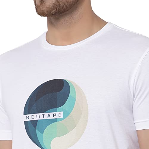 Image of Red Tape Men White Printed T-Shirt