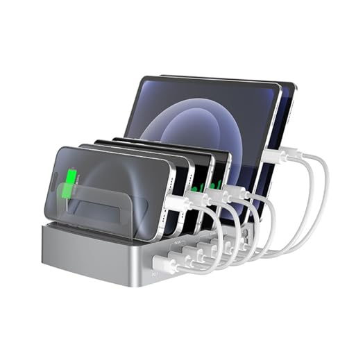 Docooler Estación de carga inteligente de 72 W con 6 puertos, carga USB para múltiples dispositivos, compatible con teléfonos móviles, tabletas y otros dispositivos electrónicos