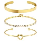 3Pcs Gold Bracelet for Women Set Delicate Stack Bracelets Set Golden Jewellery Bracelet Adjustable Fashion Bangles Hypoallergenic Jewellery for Women Girls Birthday Valentine Day Gifts Daily Wear